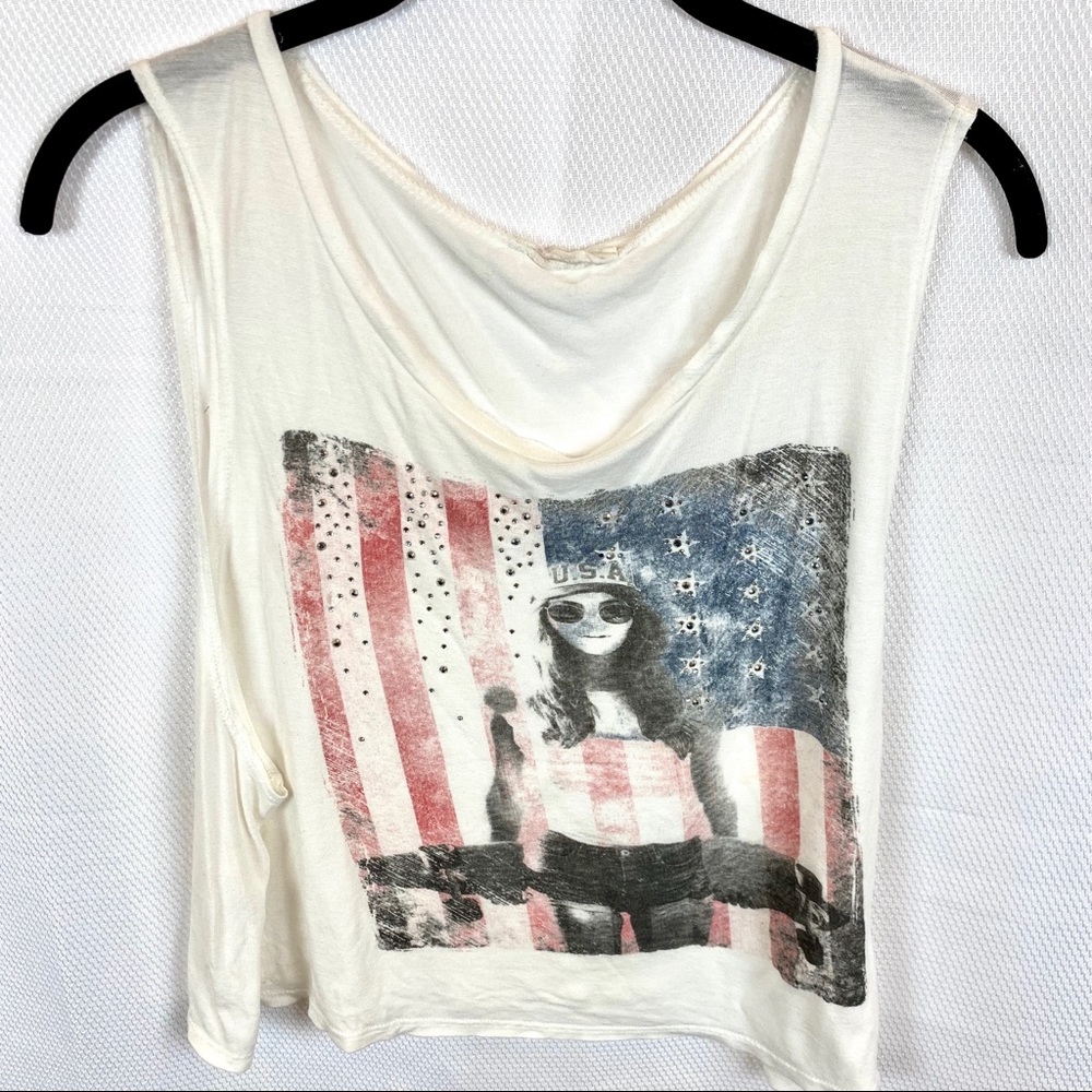 I.joah Size L Graphic Tee  w/stones & studs red
